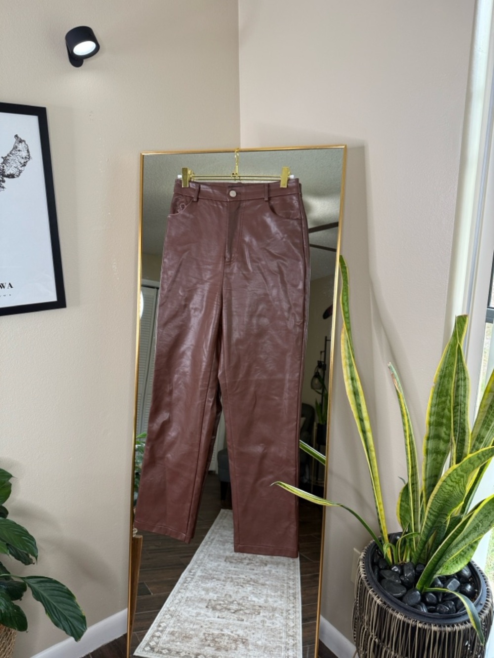 White Fox Boutique Brown Faux Leather Straight Leg Pants - Picture 3 of 6